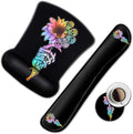 Ergonomic Mouse Pad and Keyboard Wrist Rest Set - Memory Foam Support Non-Slip PU Base Skulls &amp Sunflowers Black Gaming Design