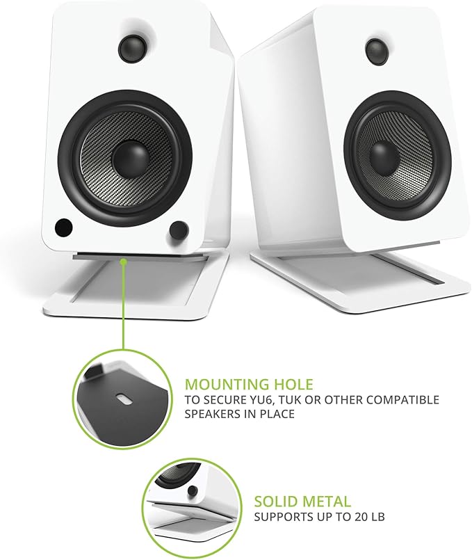 Kanto ORA4MW Pro Audio Bluetooth Desktop Speakers - Matte White Pair S6W Angled Desktop Speaker Stands for Large Speakers - White Pair (2024)