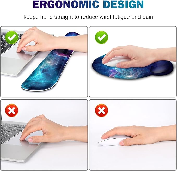 Gaming Mouse Pad Large Desk Mat Cute Desk Pad Protector 4in1 XXL Mousepad + Keyboard Wrist Rest+Mouse Wrist Rest+Coaster Set with Ergonomic Desk Pad for Home Office Table Computer Galaxy Space