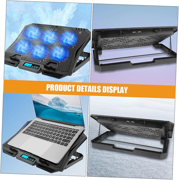 Laptop Cooling Pad with 6 Fans 15.6-inch PC Cooler Stand with Adjustable Speed and Blue LED Light Quiet Air Cooler Base for Gaming and Office Laptops