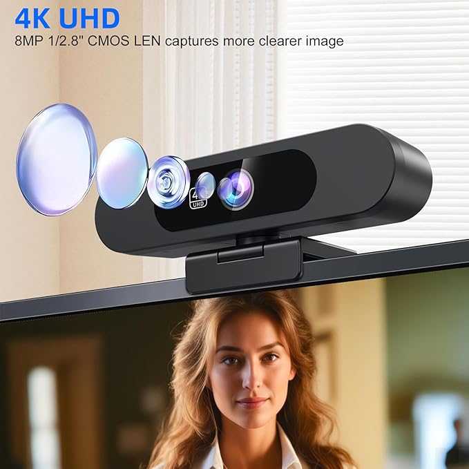 4K Webcam for PC AI Auto Framing Picture-in-Picture USB Webcam with 2x Noise Reducing Mics Auto Light Correction 5X Zoom 92°FOV Plug and Play Ideal for High-end Meeting Video Calling