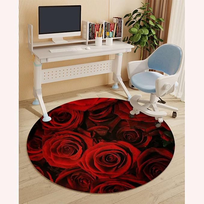 Red Black PU Leather Desk Chair Mat for Hard Floors Roses Bouqet of Affection Premium Floor Protector Mat Desk Rug Wood/Tile Protection Mat for Office Home Dark Red Image Diameter 35.4 in