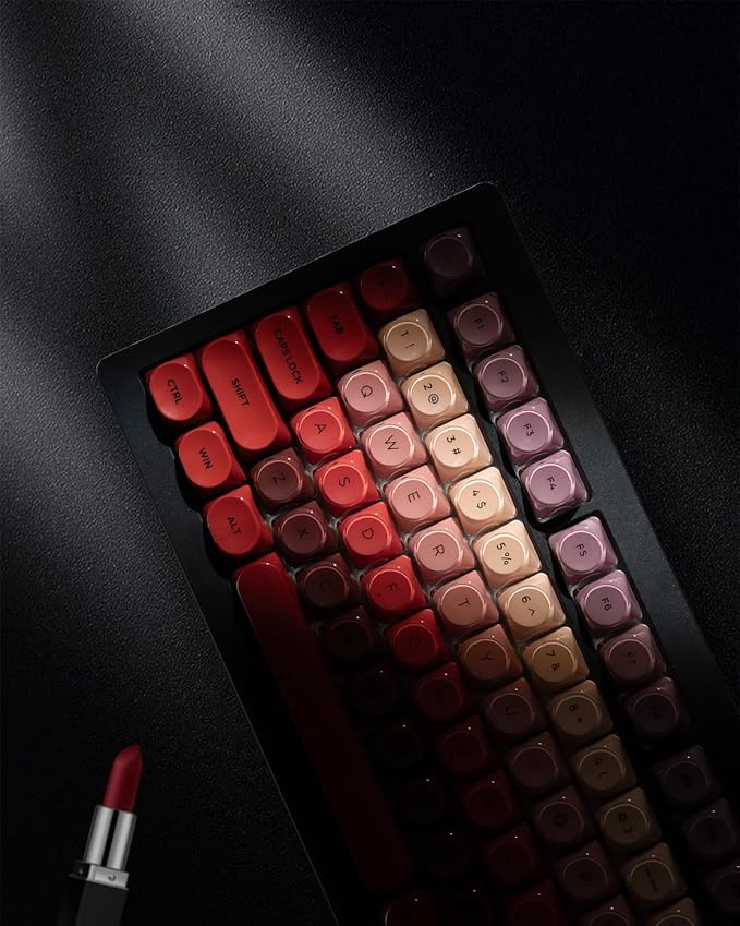 PBT Keycaps Glossy Red Lipstick Jelly Keycaps MOA Profile 128 Keys Elegant Cute Custom Key caps for 61/68/84/87/98/100 Cherry Gateron MX Mechanical Keyboards No Tear &amp Never Fades