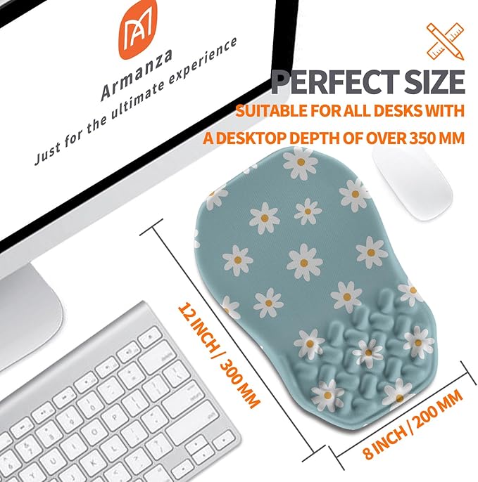 Ergonomic Slope Mouse Pad Wrist Support Wrist Rest Mousepad for Carpal Tunnel Pain Relief with Massage Bulge and Slow Rebound Memory Foam (12x8 inch White Flowers)