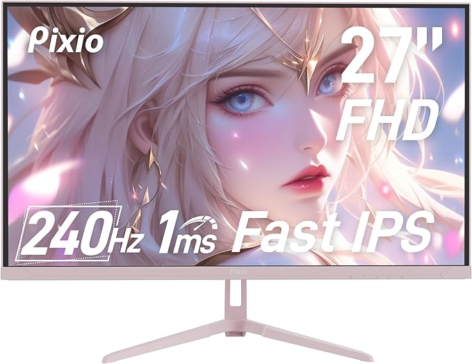 Pixio Two PX279 Wave Pink 27 inch 240Hz Refresh Rate FHD 1080p Resolution Fast IPS Panel 1ms GTG Resonse Time Gaming Monitor and PS1D Wave Pink Dual Monitor Arm - Fits up to 32 inches and 19.8lbs