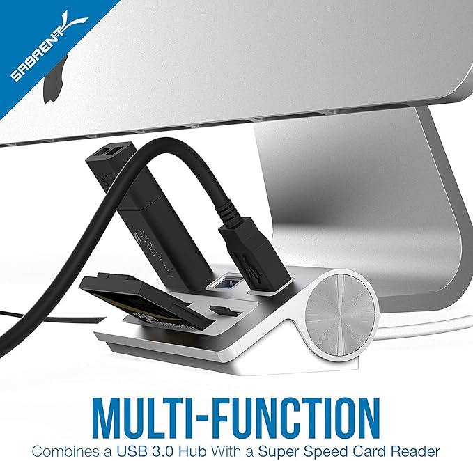 SABRENT Premium 3 Port Aluminum USB 3.0 Hub with Multi in 1 Card Reader (12 Cable) for iMac All MacBooks Mac mini or Any PC (HB-MACR)