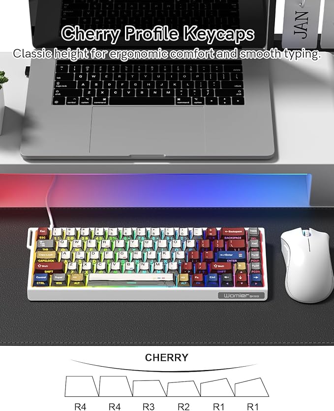 SK68 65% Gaming Keyboard Wired Backlit Mini Keyboard w/100% Hot-Swap Socket 68 Keys Aluminum Gaming Wired Keyboard for PC Laptop Game