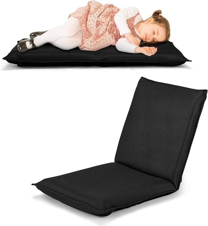 GOFLAME Adjustable Floor Chair 6-Position Folding Padded Gaming Sofa Chair Cushioned Back Support Lazy Sofa for Reading Meditation Games (Black)