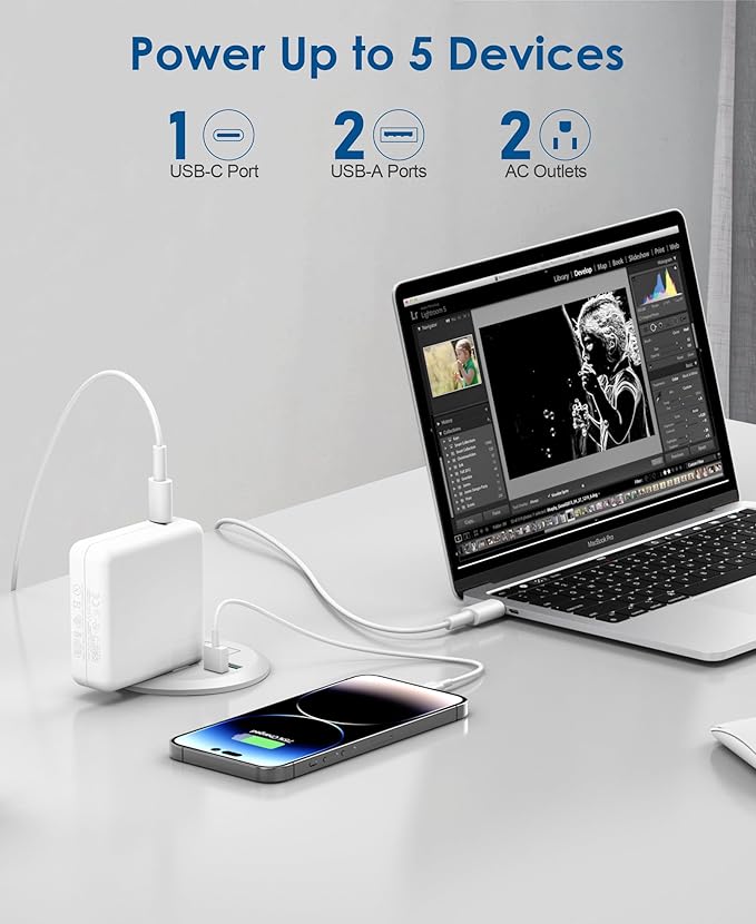 3-inch Desktop Power GrommetMax 65W USB C Charger2 Outlets and 3 USB High-Speed Charging Station Flush Mount Desk Hole Round Power Outlet Recessed Power Strip6ft Cord Flat Plug
