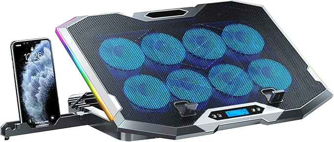 Gaming Laptop Cooling Pad 8 Fans Quiet Radiator Notebook Bracket Adjustable Phone Stand for Laptop 12-18inch