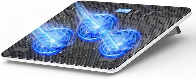TECKNET Laptop Cooling Pad Portable Slim Quiet USB Powered Laptop Notebook Cooler Cooling Pad Stand Chill Mat with 3 Blue LED Fans Fits 12-17 Inches (White)