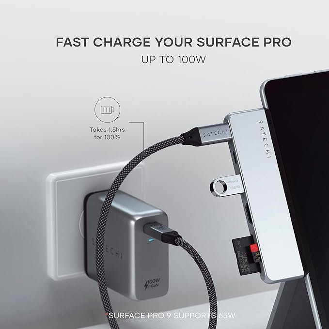 Satechi Dual USB-C hub for Surface Pro 11/10/9 Docking Station with 3.2 USB-A 4k/60Hz HDMI USB4 Pass-Through 3.2 USB-C UHS-I SD/TF Card