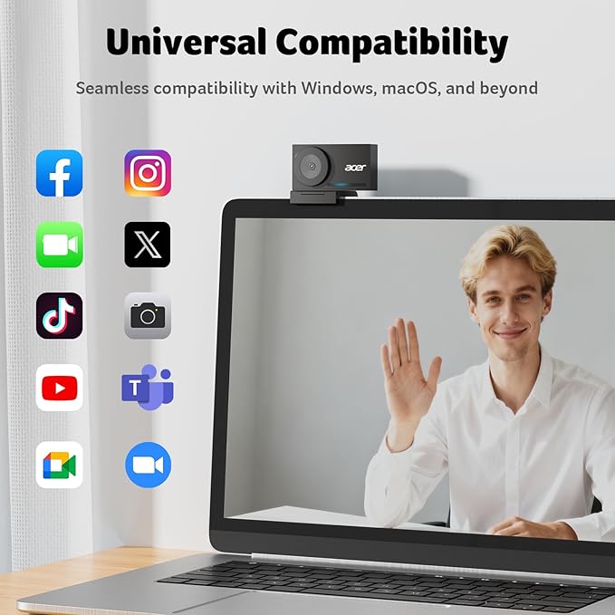 acer 4K Webcam for PC/Mac with All-Metal Unibody Sculpted Sony 1/2 Sensor PDAF 2 Noise Reduction Mics Privacy Cover Lightweight Fast Cooling Streaming Camera for Live Meeting Commerce Gaming