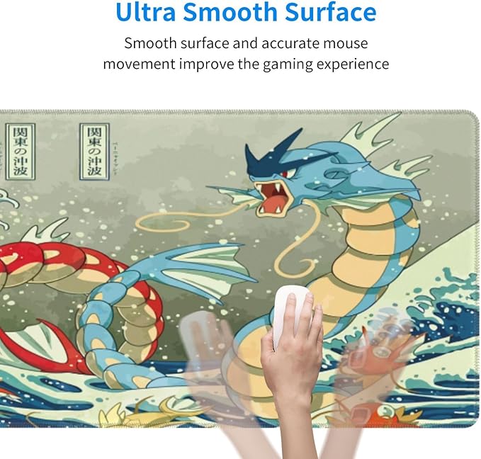 Large Gaming Mouse PadJapanese Ukiyoe Anime Dragon MousepadStitched EdgesNon-Slip Rubber BaseLong Extended Desk Mouse Mat(31.5x12)