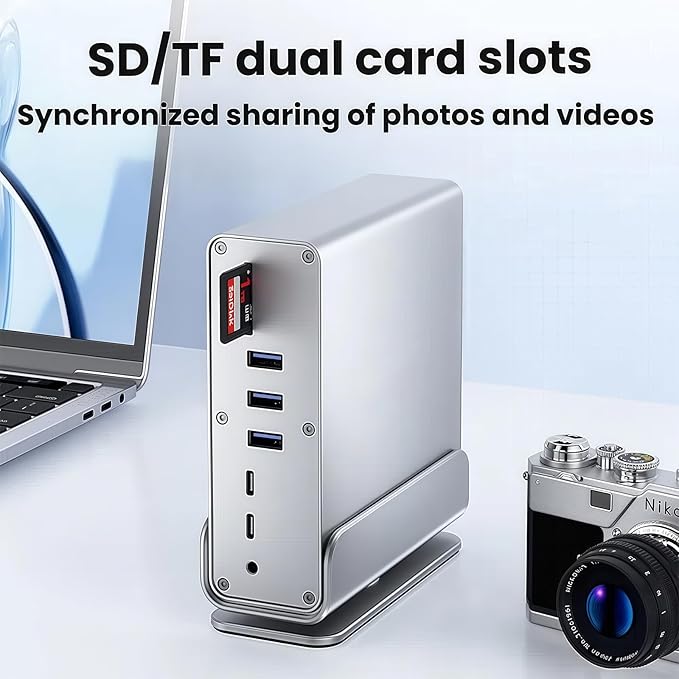 【15-in-1 USB C Hub &amp Vertical Docking Station 3 Monitors】 Dual Monitor 2 HDMI and Triple Monitor Includes DP10Gbps USB 3.2 SD/TF Gigabit Ethernet -for Dell/HP/Lenovo MacBook/SurfacePhone ect.
