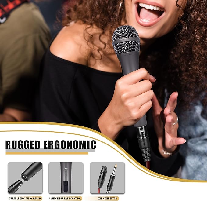 Professional Dynamic Microphone for Singing Karaoke Microphone with 16ft XLR to 1/4'' Audio Cable Vocal Handheld Mic for Podcast Mixer Amplifier PA System