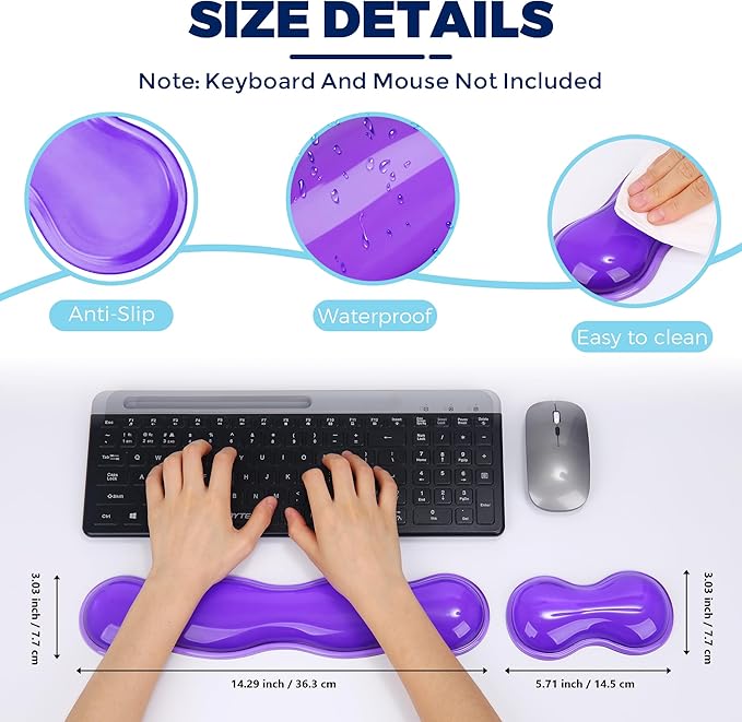 Gel Wrist Rest for Keyboard and Mouse Wrist Rest for Keyboard Mouse Wrist Support Pain Relief Cool Touch Non-Skid Keyboard and Mouse Wrist pad Set