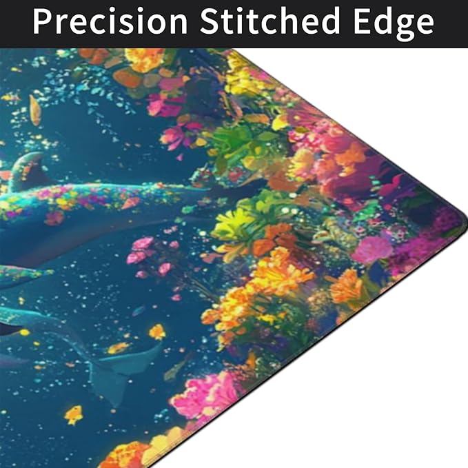 3XL Huge Ocean Mouse Pads Oversized 48x24 - Extra Large Gaming XXXL Mouse Pad for Full Desk - Whales Marine Life Mousepad with Stitched Edges Non-Slip Rubber Base Desk Mat