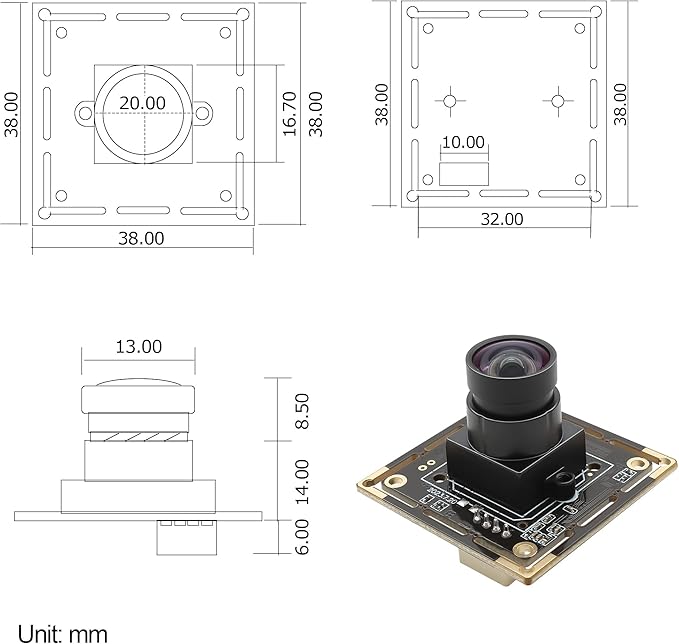 MMlove 5MP USB Camera Module 30FPS Webcam 80° Viewing Angle No Distortion Lens Lightburn Camera 1944P Industrial Security Camera USB2.0 for VR Face Recognition StreamingPC/Laptop/Raspberry Pi