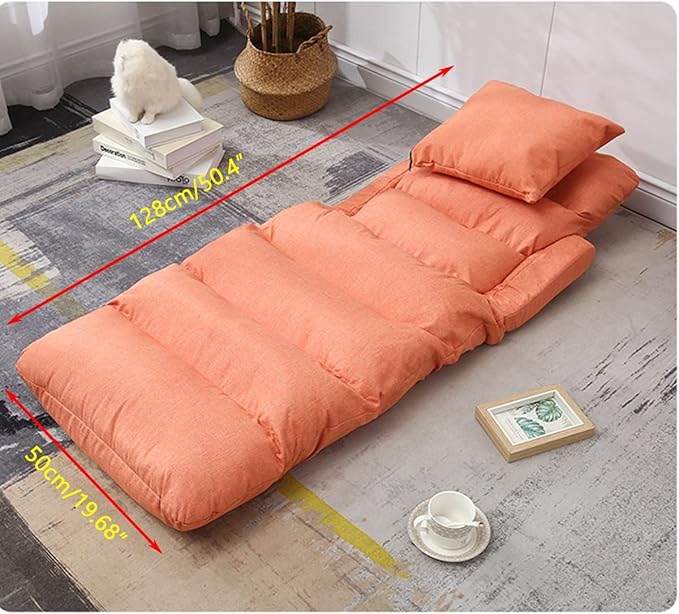 YCKEGEW Floor Arm Chair Sofa Chair with Back SupportNeck Lumbar and Legs 3-Sections AdjustmentRecliner Chairs for Bedroom Game Chair for Adults Kids (Color : Orange)