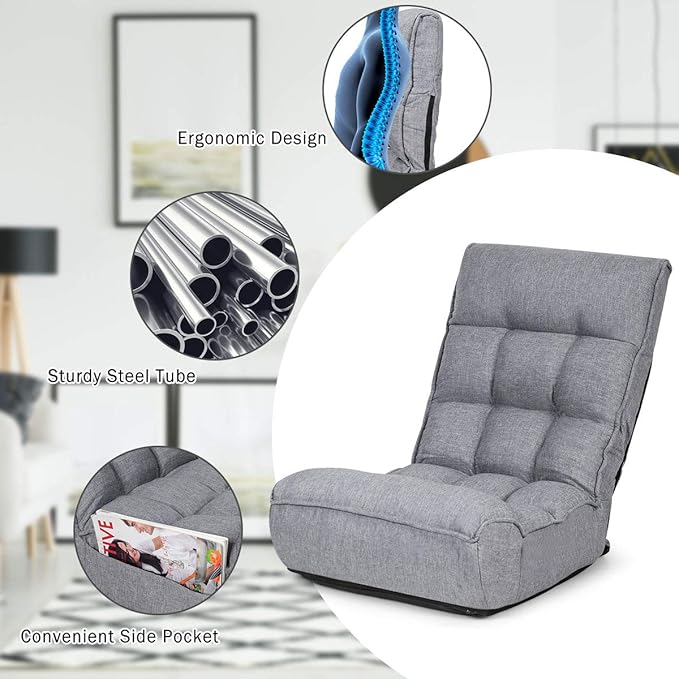 ARLIME 4-Position Adjustable Floor Chair Armless Gaming Chair w/Back Support &amp Soft Cushion Memory Foam Floor Lazy Sofa for Gaming Reading Meditating (Gray)