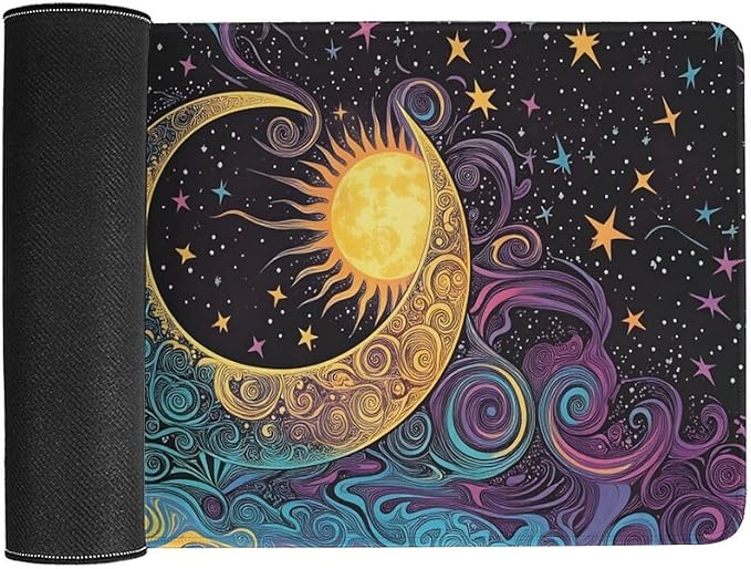 Abstract Moon and Sun Mouse Pad Large Desk Mat Extended Keyboard Mouse Pad with Non-Slip Base and Stitched Edge Mouse Mat Desk Pad 30x16 Mouse Pads for Desk Home Office Gaming