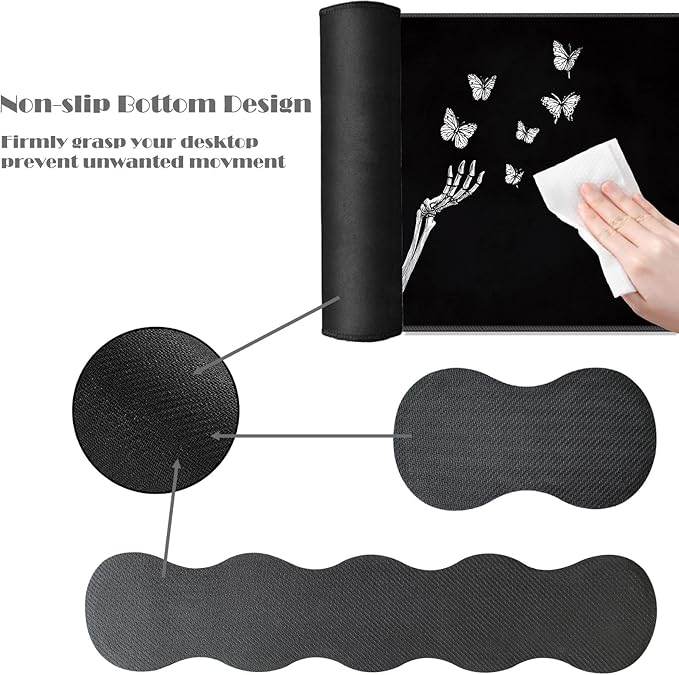 Ergonomic Keyboard Wrist Rest &amp Mouse Pad Wrist Rest SetXL Gaming Desk Mat 31.5x 11.8Non-Slip BaseMemory FoamEasy Typing Pain Relief for Office &amp HomeSkeleton Butterflies