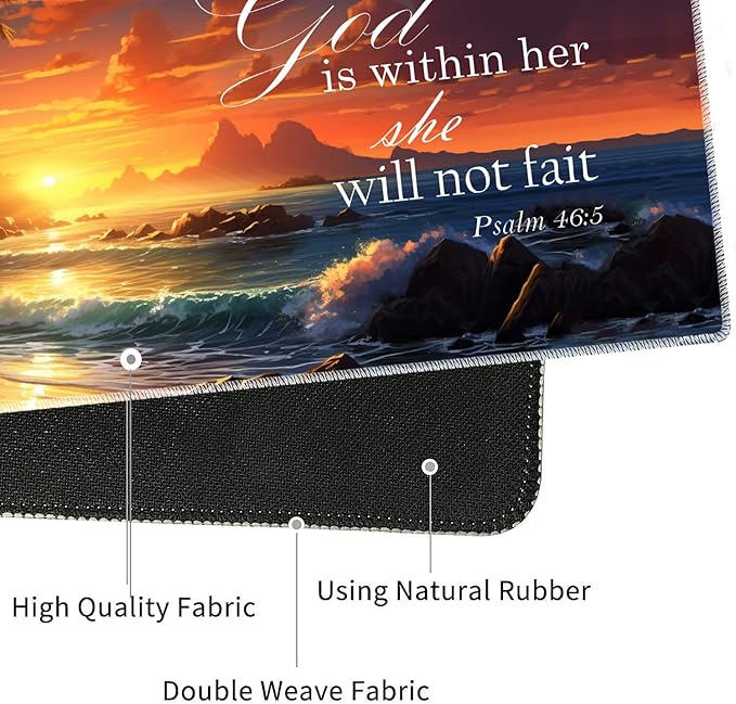 4 in 1 Mouse Pad Combo Large Gaming Mouse Pad + Keyboard Wrist Support + Mouse Wrist Rest + Coaster Table Pad with Stitched Edge Ergonomic Wrist Pad Set Twilight Beach Bible 46:5