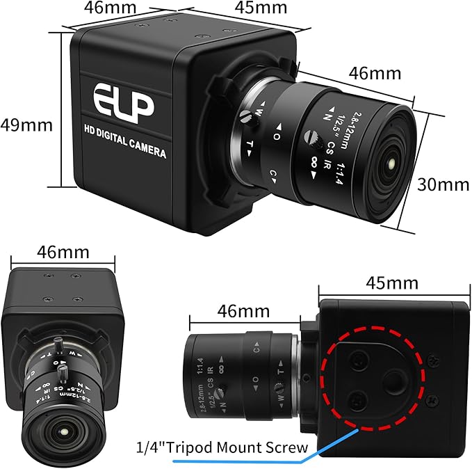1080P USB Industrial Camera with Manual Zoom (2.8-12mm CS Lens) - 0.01Lux Low Light Vision Metal Case - Compatible with Windows/macOS/Linux for PCB Repair Industrial Inspection &amp Video Conferenc