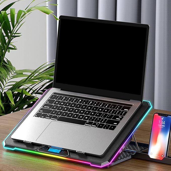 Enhances Laptop Cooling Pad for Quiet Gaming for 14in-21Inch Laptops MultiAngle Stand Phone Slot LED Laptop Coolers