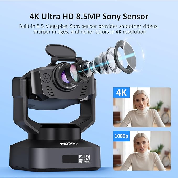 Zoom Certified NexiGo N990 (Gen 2) 4K PTZ Webcam Video Conference Camera System with 5X Digital Zoom Sony_Starvis Sensor Position Preset Dual Stereo Mics 3.5mm Audio Jacks for External Mics
