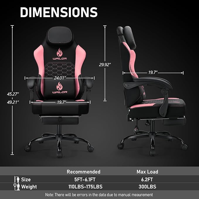 Gaming Chair with Massage and Packet Spring CushionErgonomic Gamer Chairs for Adults with Footrest 300lbsHigh Back Gamer Leather Chair with Headrest and Lumbar Support