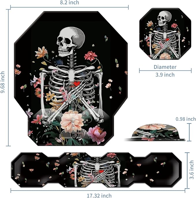 Keyboard Wrist Rest &amp Ergonomic Mouse Wrist Rest Pad Set Octagon Mouse Pad Made of Memory Foam with Non Slip Rubber Base Easy Typing Relieve Wrist Pain for Computer Office - Floral Skull