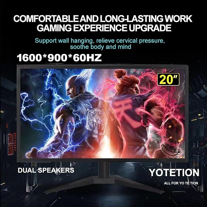 20 '' HD (1600 x 900) Monitor 60Hz with Audio Refresh Rate HDMI x1 Small Thin Monitor for laptops Computers and desktopsLED Display