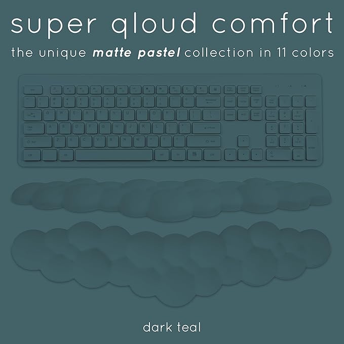 Qloud Cloud Wrist Rest Keyboard Wrist Rest for Computer Keyboard Pad Cloud Keyboard Wrist Rest Wrist Pad for Keyboard Memory Foam Non Slip Base Comes with Mouse Pad - Dark Teal