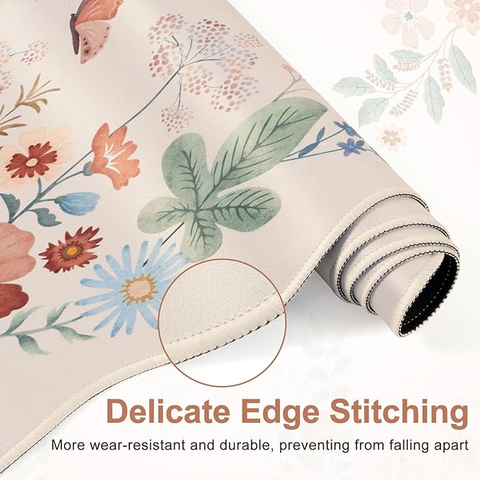 iLeadon Floral Mouse Pad Sets with Wrist SupportCute Ergonomic Keyboard Mat for DesktopExtra Large Big Desk Pad Mouse Mat+Cup Coaster with Non-Slip Base for Women Home Office