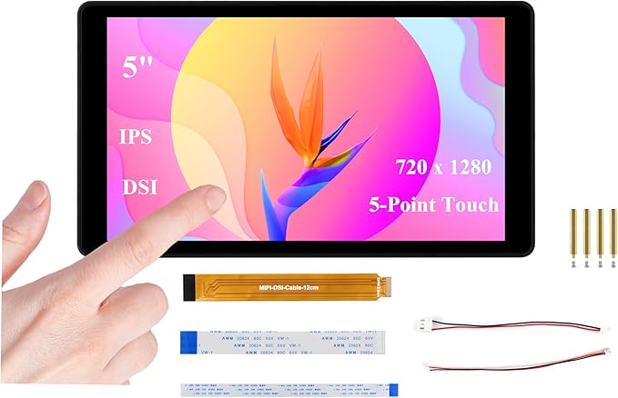 5inch DSI Capacitive Touch Screen Compatible with Raspberry Pi 5/4B/3B+/3A+/CM5/CM4 3+/ ESP32-P4 720 x 1280 IPS Display Optical Bonding Toughened Glass Panel 5-Point Touch Aluminum Alloy Case