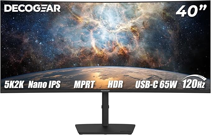Deco Gear 40 Curved 5K2K Nano IPS Monitor | 5120×2160 UltraWide 21:9 Display 120 Hz Refresh | 65 W USB-C PD | HDR Adaptive Sync | Built-in Speakers for Work