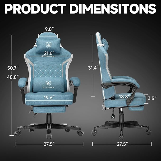 GTPLAYER Gaming Chair Fabric Computer Office Chair with Pocket Spring Cushion Ergonomic Office and Gaming Video Gaming Chair with Linkage Armrests High Back Desk Chair with Adjustable Recliner