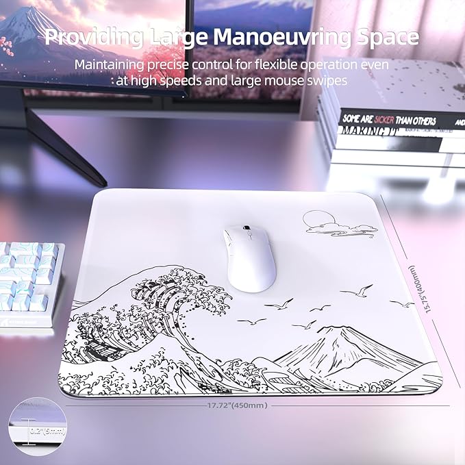 Attack Shark CM05 Contour Glass Gaming MousepadNano-Micro-Etched TextureSmooth Glass SurfaceHigh AccuracyFast-MovingAnti-Scratch PU Leather Super Non-Slip BaseLarge Size(450×400mm)White Waves