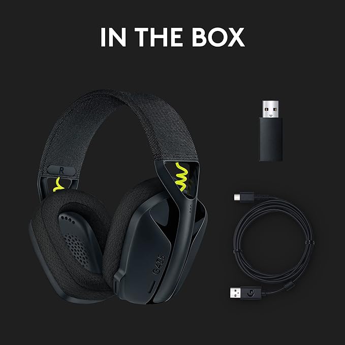 Logitech G435 Lightspeed &amp Bluetooth Wireless Gaming Headset - Lightweight Over-Ear Headphones Built-in mics 18h Battery Dolby Atmos PC PS4 PS5 Nintendo Switch/Switch 2 Mobile - Black