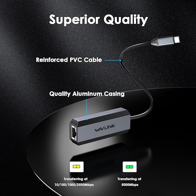 WAVLINK 5Gbps USB C to Ethernet Adapter USB Type-C to RJ45 Gigabit LAN Ethernet Network Adapter for Windows Mac OS iPad OS and More