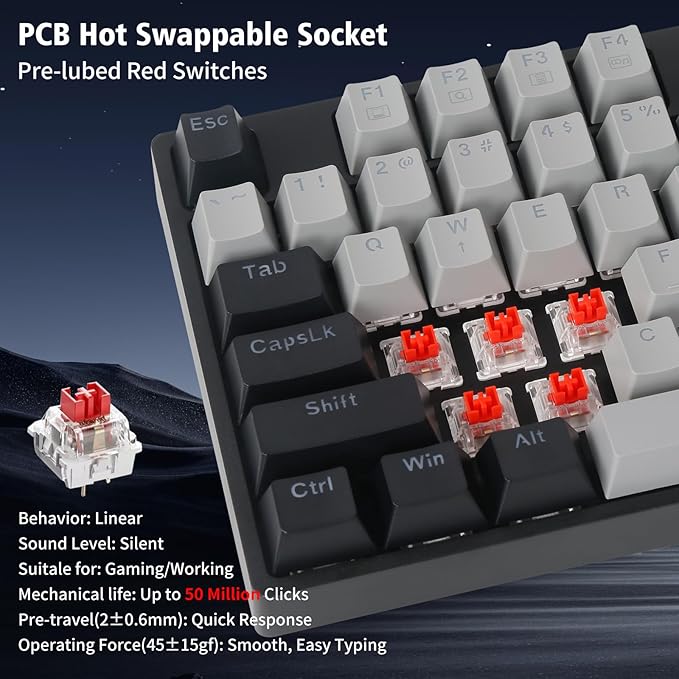 E-YOOSO Z-14 Wired Mechanical Gaming Keyboard 104 Key Red Switch Hot Swappable Full-Size Office Work Computer Keyboards Solid Yellow Backlit Mechanical Keyboard for PC Mac Black