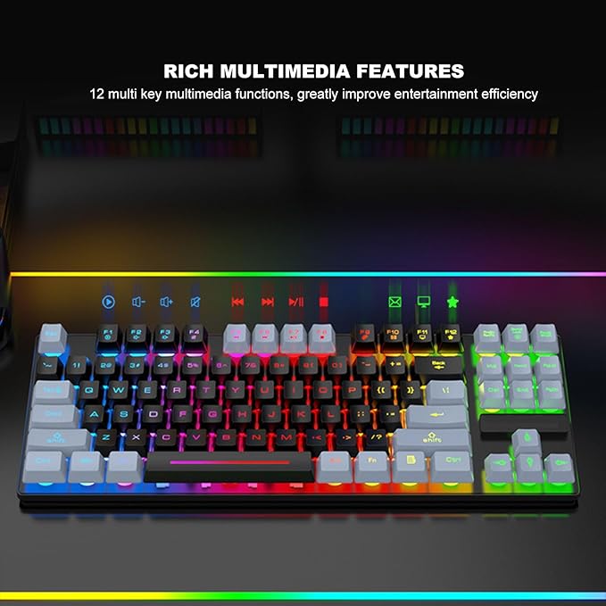 Wired Mechanical Gaming Keyboard 87 Keys Hot Swap Mechanical Keyboard RGB LED Backlit Mechanical USB Keyboard Hot Swappable Custom Keyboard for Laptop PC Games