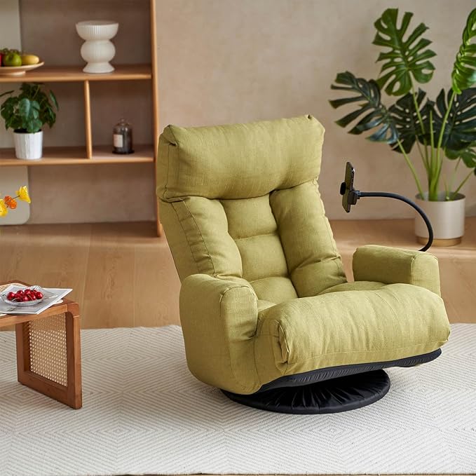 360° Swivel Gaming Floor Chair - 3 Position Adjustable Ergonomic Design with Armrests &amp Phone Holder Perfect for Teens &amp Adults (Green)