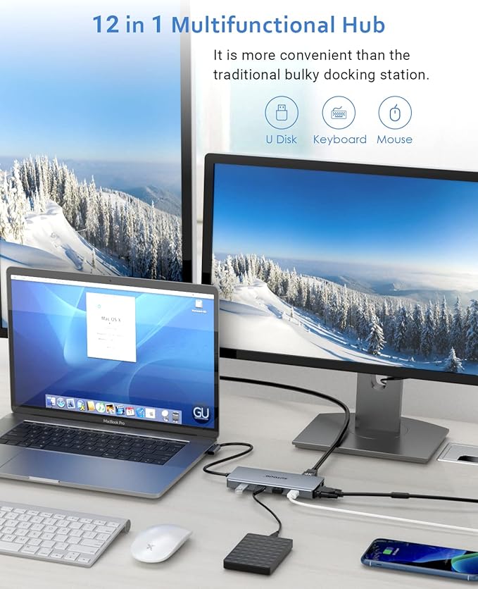 USB C Hub SUTOUG 12 in 1 Docking Station with 4K HDMI &amp 1080P VGA 92W PD 1Gbps Ethernet USB-C 3.0 &amp 4 USB-A Data Ports SD TF Card Reader USB C Adapter for Surface Pro MacBook Pro Air &am