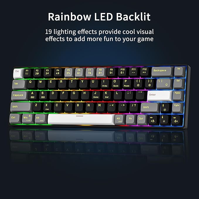 Newmen GM681 Mechanical Keyboard68 Keys Compact USB 60% Custom LED Backlit Hot Swappable Small Mini Computer Gaming Mechanical Wired Keyboard for PC Gamer Win MacBlack/White/GreyRed Switch