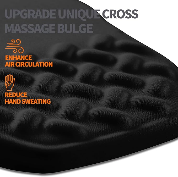 Ergonomic Slope Mouse Pad Wrist Support Wrist Rest Mousepad for Carpal Tunnel Pain Relief with Massage Bulge and Slow Rebound Memory Foam (12x8 inch Black)