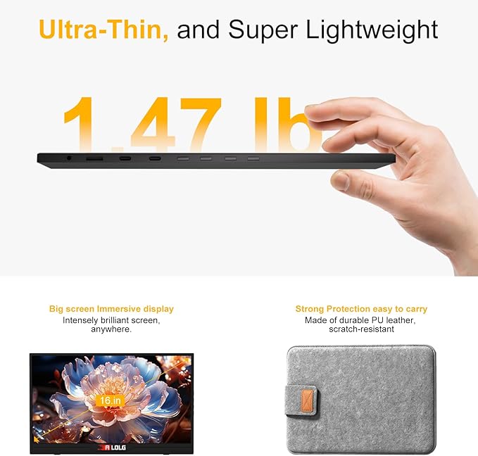 144Hz 16 Portable Monitor1920×1200 FHD IPS Plug&ampPlay Second External Monitor with USB-C Mini HDMI PortSecond Screen Compatible with PC Phone Mac Xbox PS4/5-Z8