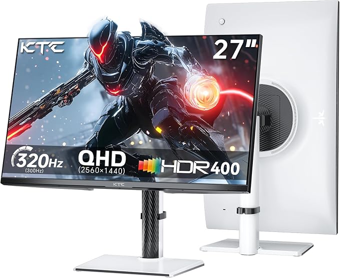 KTC 27 Inch White Gaming Monitor 300Hz/320Hz QHD 1440P Fast IPS Computer Monitor with Adaptive FreeSync HDR400 Height/Pivot/Swivel/Tilt Adjustable DP&ampHDMI(Renewed)